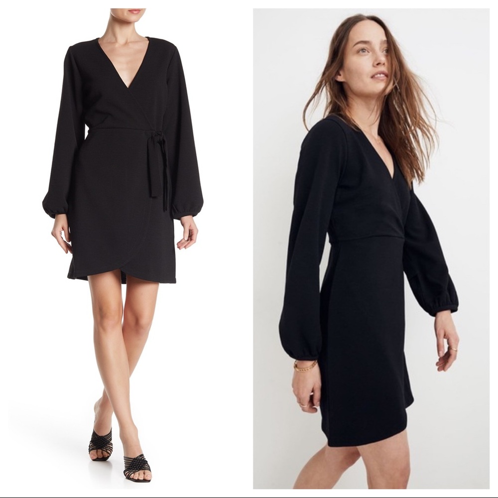 NWT Madewell Long-Sleeve Side-Tie Dress in Black - Picture 2 of 3